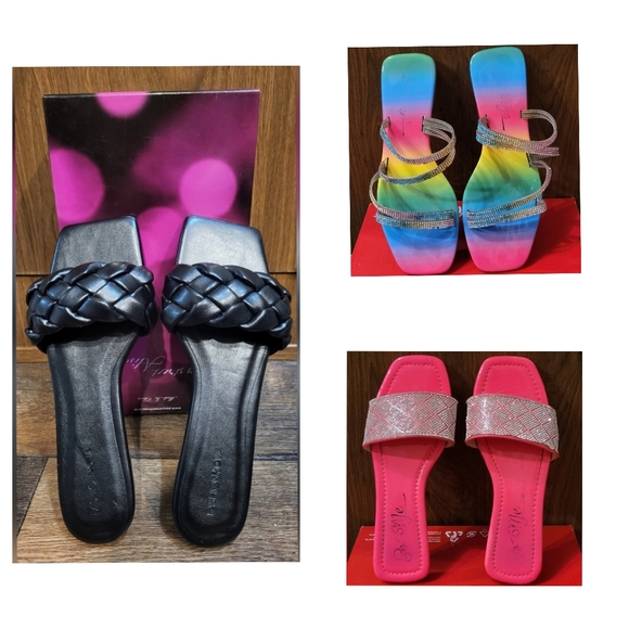 3 PAIRS! 3 PAIRS! Women's Sandals- Pink/Multicolor and Black Flats - Sandals - Picture 1 of 10